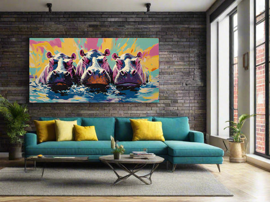 Three’s a Crowd | Hippo Wall Art | Limited Edition | Wallimals