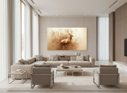 Weightless Bloom | Statement Deer Wall Art in an elegant villa living room| Limited Edition | Wild Essence