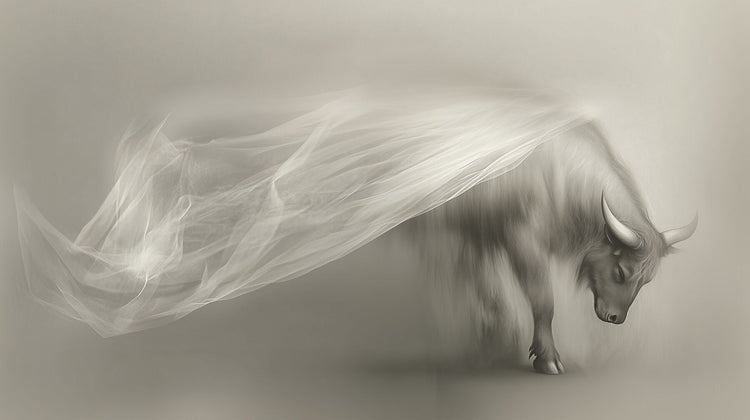 elegant abstract etheral charging bull image in soft neutral colors