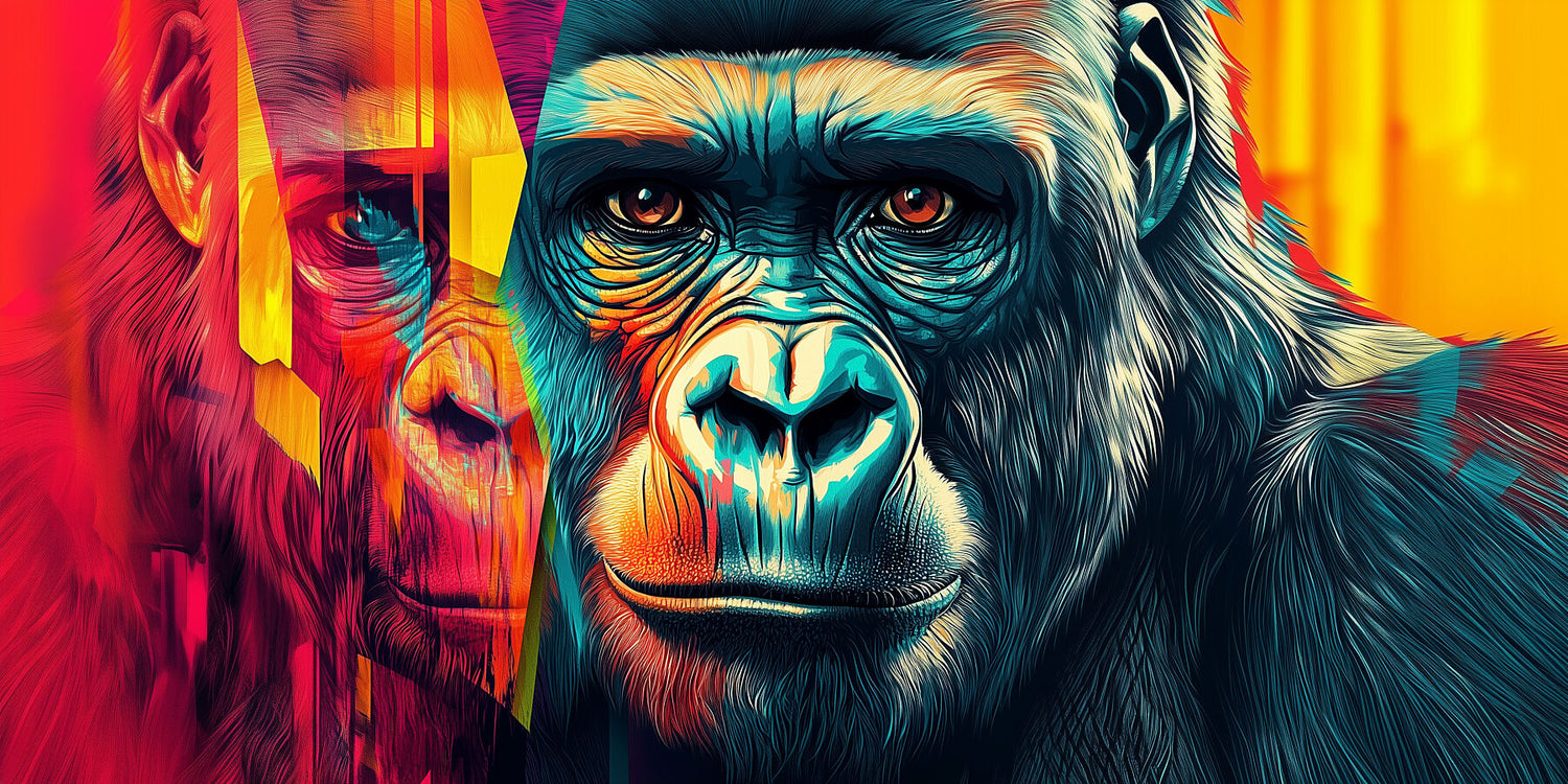 Bold Gorilla Artwork |  Bold and Dramatic Wildlife Wall Art | Limited Edition Animal and Abstract Prints | Wallimals and Wild Essence 