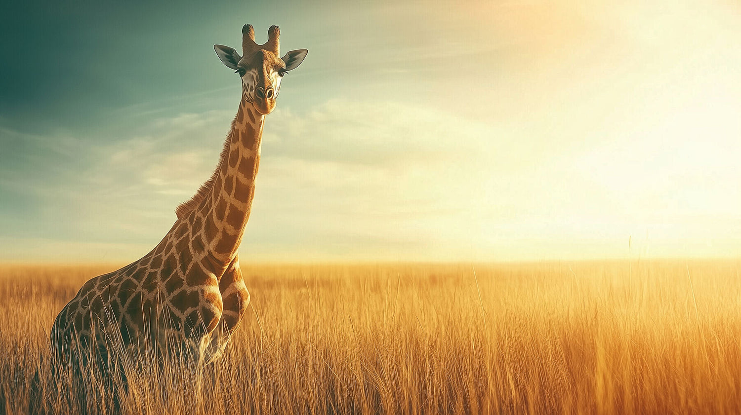 standing giraffe on sunlit savanna | Safari Wildlife Wall Art | Wallimals Limited Edition Wall Art