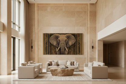 Modern luxury lobby with a large elephant painting on the wall
