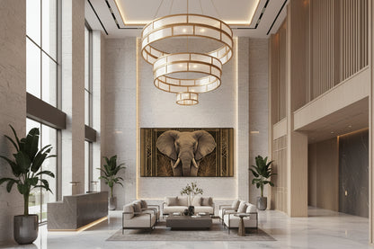 Statement elephant wall art in grand hotel lobby interior
