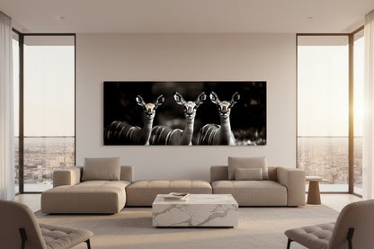 Oversized wall art featured in a contemporary penthouse living room with floor-to-ceiling windows and minimalist furniture.