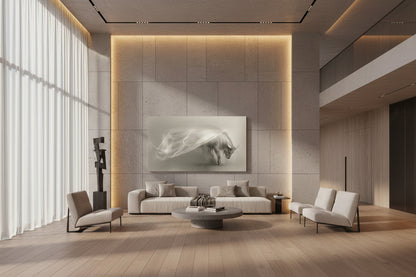 Emotional ox fine art print showcased as large dominating artwork in an elegant residential or commercial space