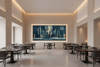 Framed elephant wall art in ultra luxury fine dining restaurant interior