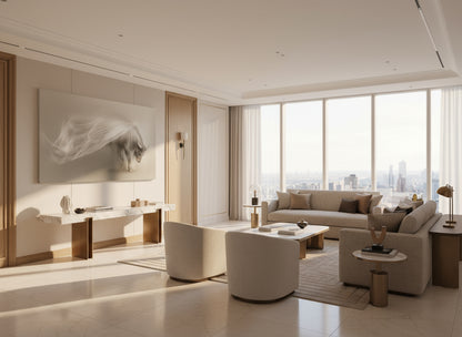 Finding The Strength To Move Forward |  elegant statement fine art Ox Wall Art  hanging as a focal piece on an open wall in a modern neutral toned living room| Limited Edition | Wild Essence