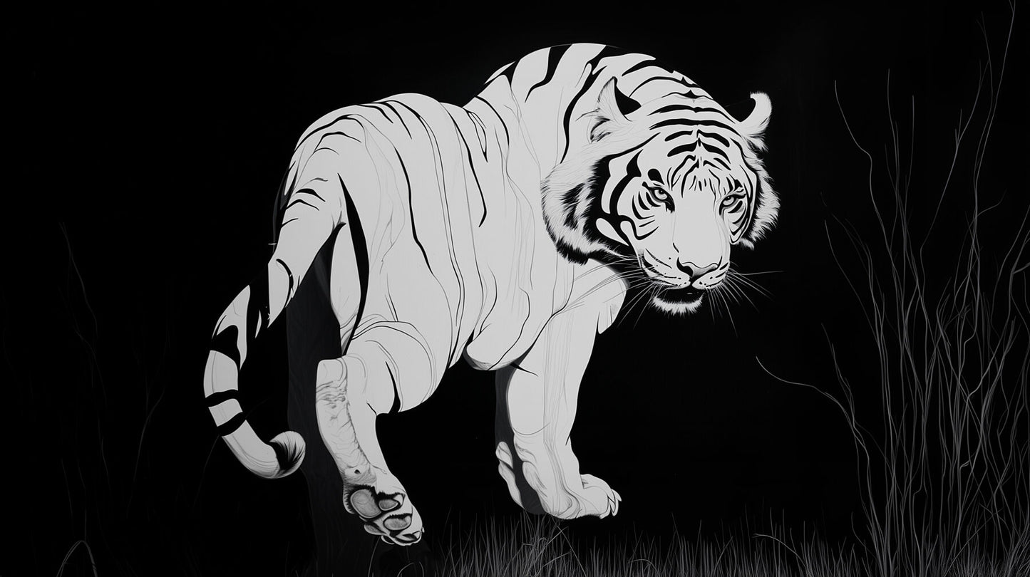 Looking Back For The Last Time | Monochrome Tiger Wall Art | Limited Edition | Wild Essence