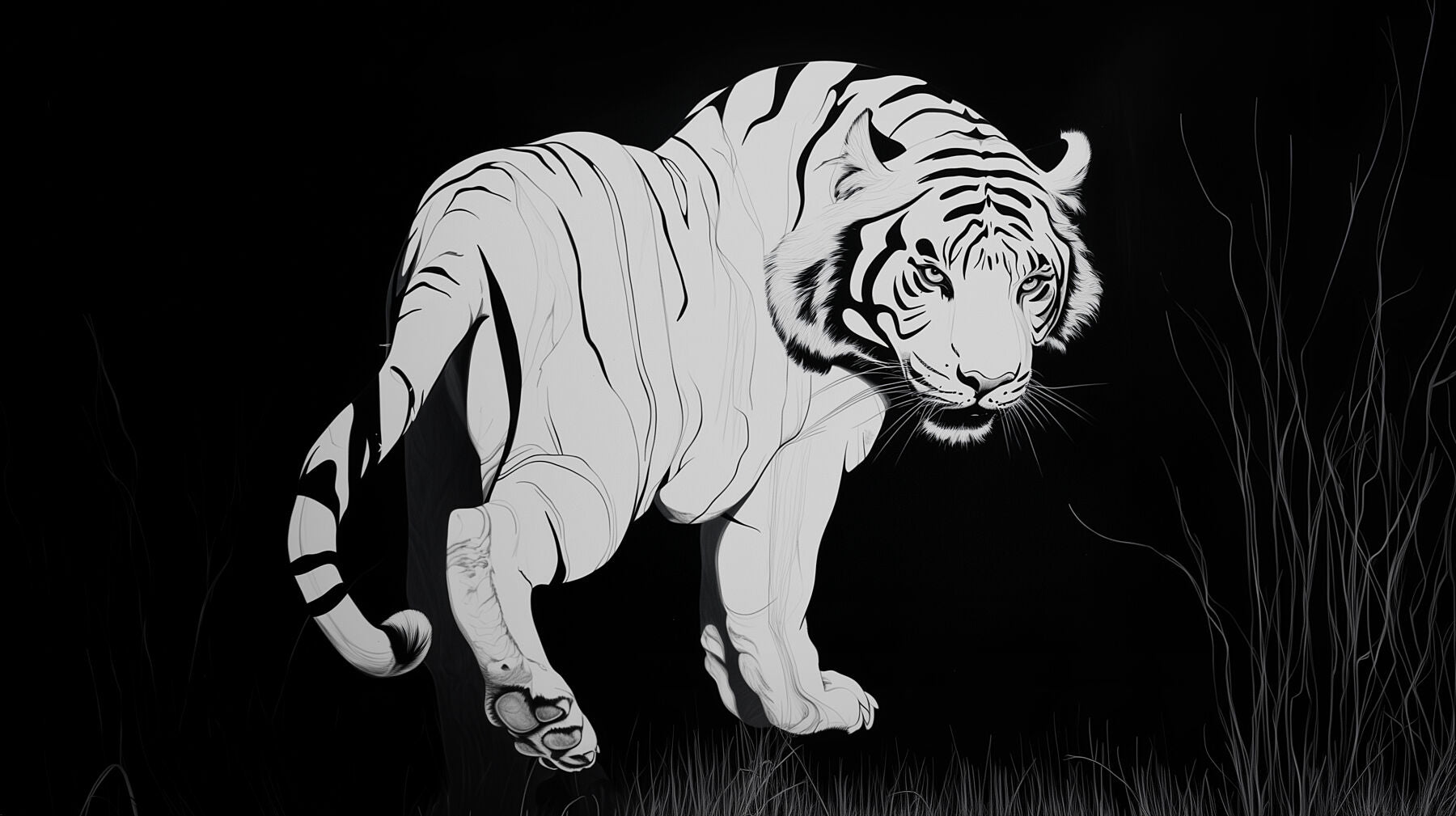 Looking Back For The Last Time | Monochrome Tiger Wall Art | Limited Edition | Wild Essence