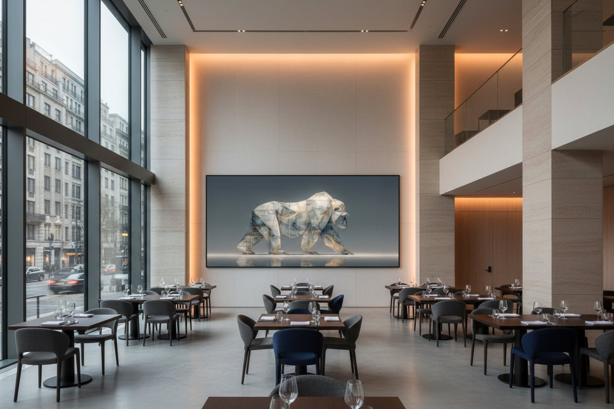 Framed gorilla wall art in luxury fine dining restaurant
