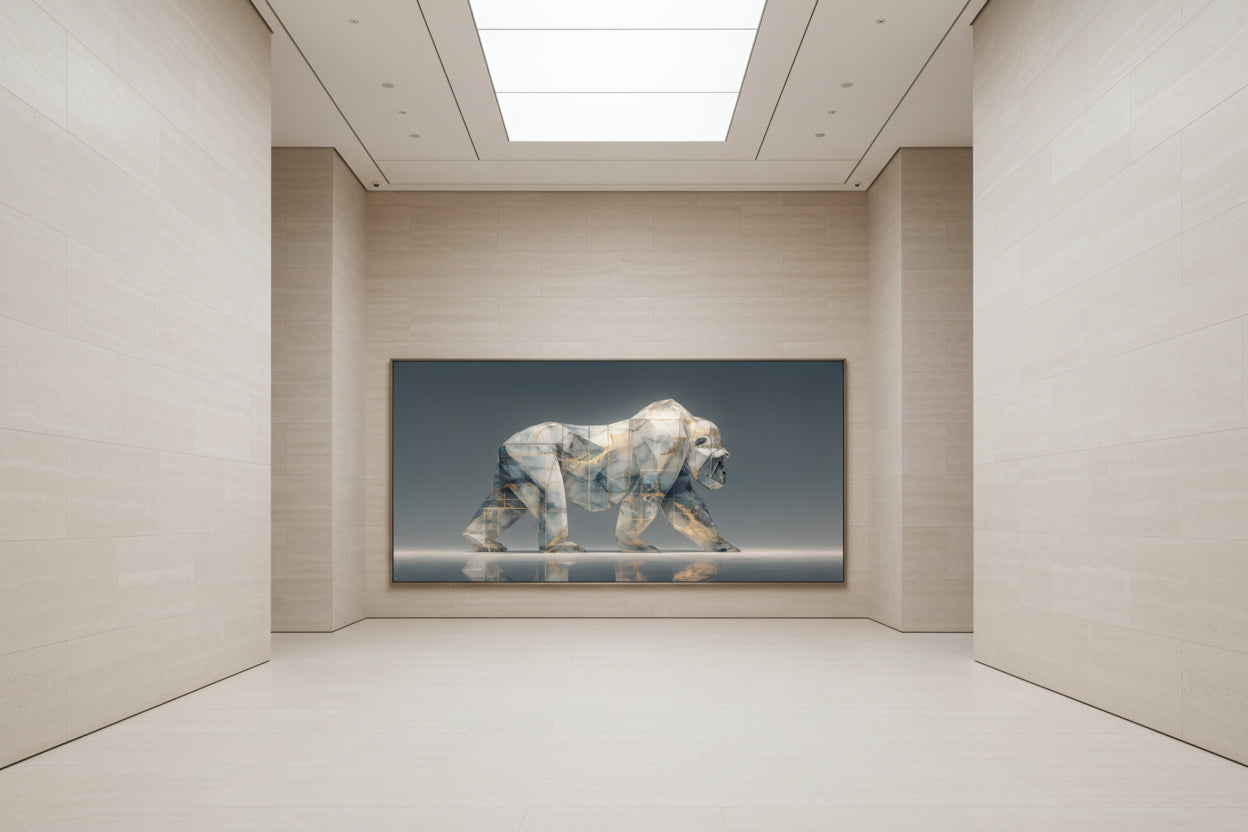 Large gorilla artwork in contemporary museum exhibition hall