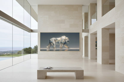 Large gorilla wall art in ultra luxury hall with pool and landscape view