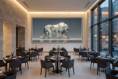 Framed gorilla wall art in luxury fine dining restaurant