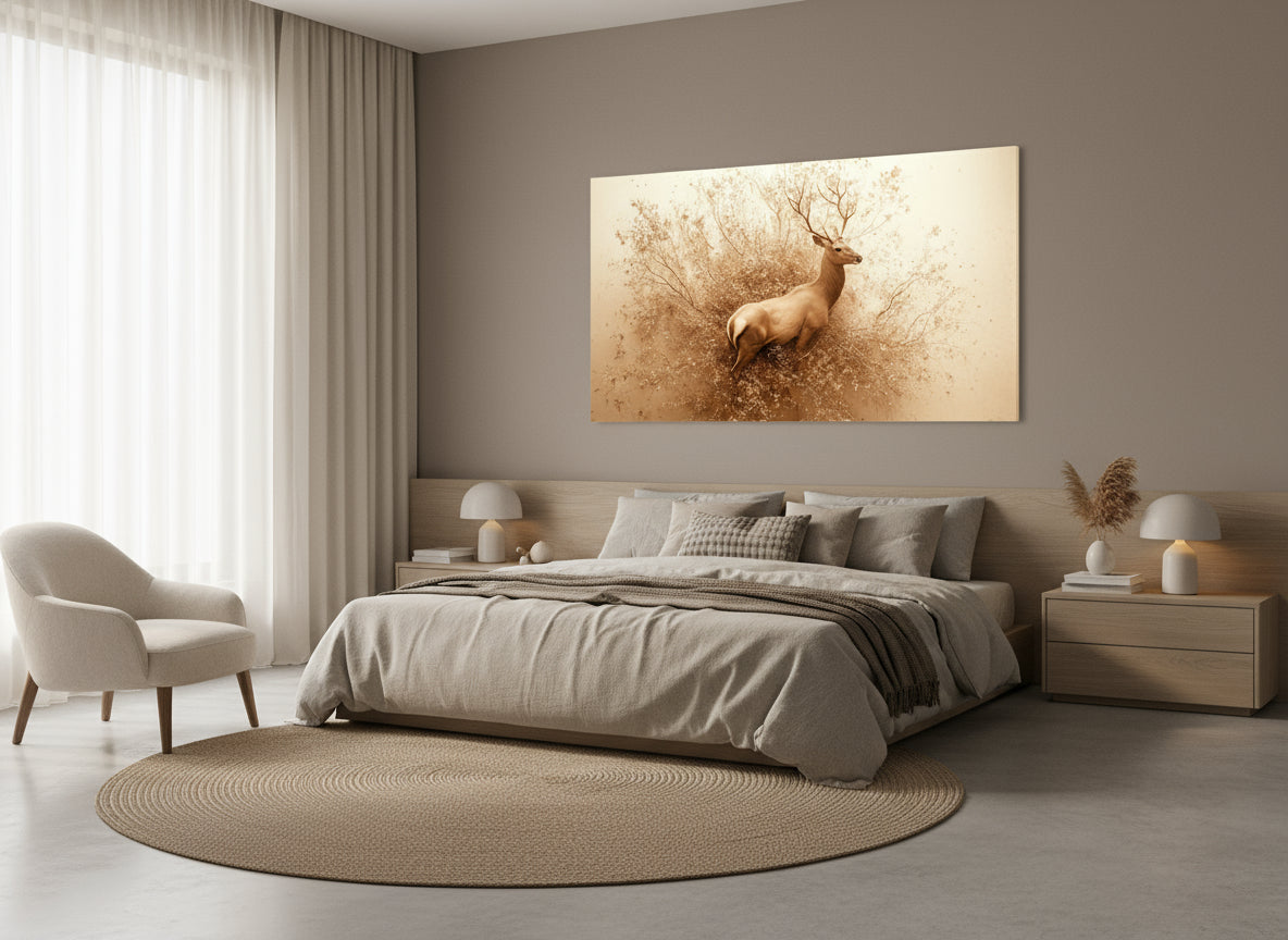 Weightless Bloom | Deer Wall Art in an elegant bedroom | Limited Edition | Wild Essence
