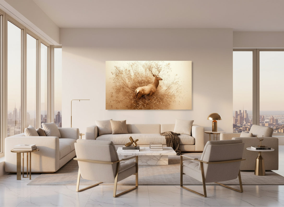 Weightless Bloom | Deer Wall Art in an elegant penthouse living room| Limited Edition | Wild Essence