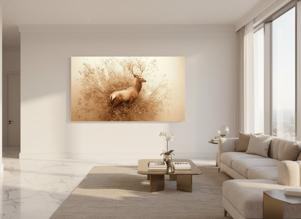 Weightless Bloom | Deer Wall Art in an elegant living room| Limited Edition | Wild Essence